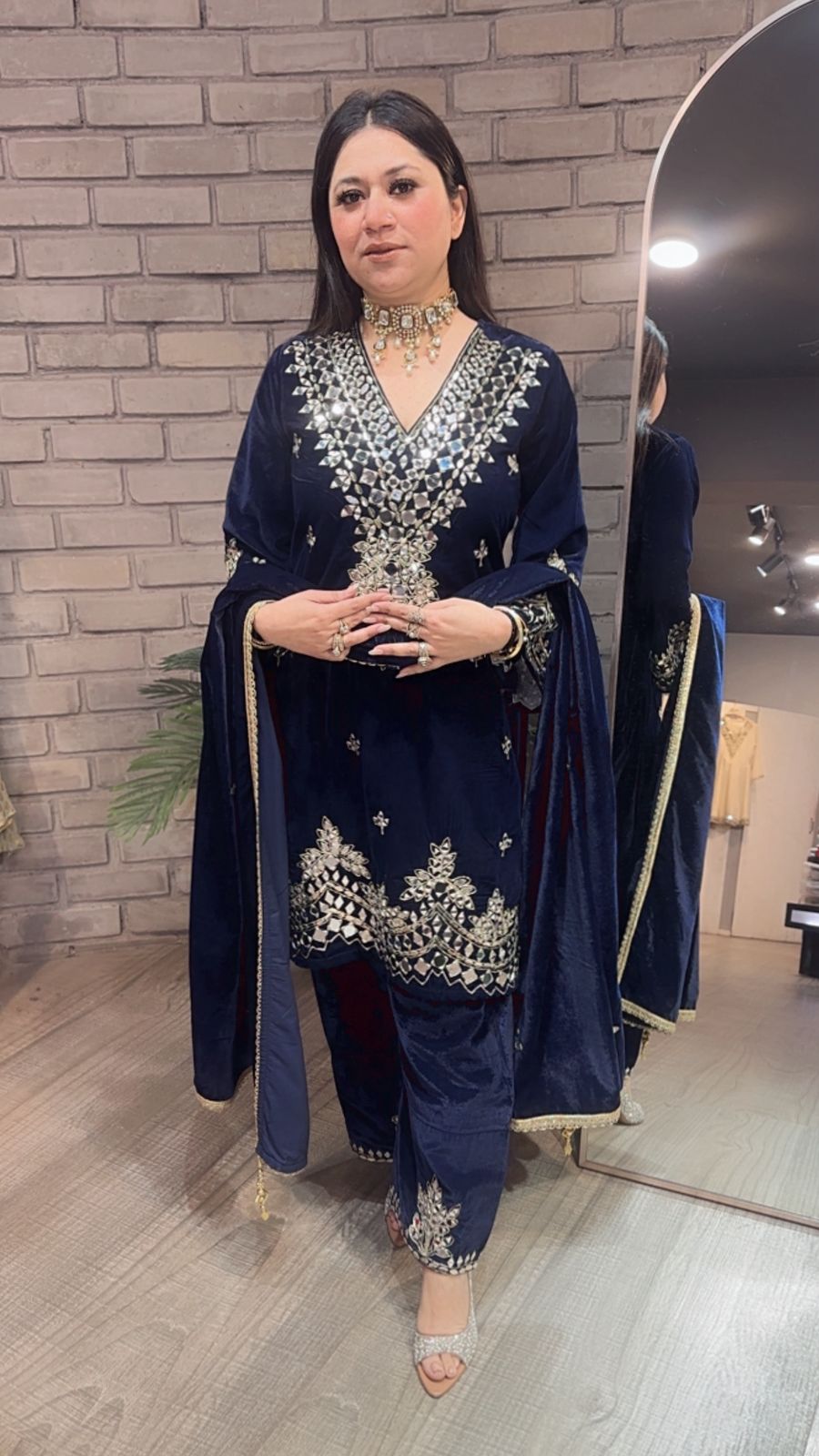 Lohri Special Navy Blue Mirror Designer velvet suit