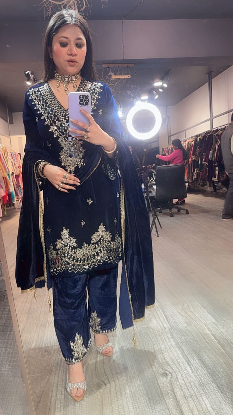 Lohri Special Navy Blue Mirror Designer velvet suit