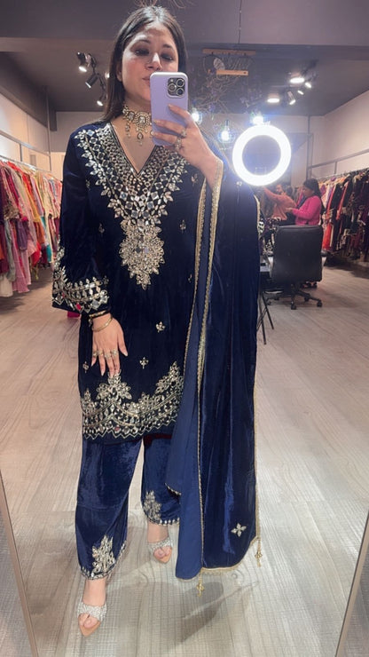 Lohri Special Navy Blue Mirror Designer velvet suit