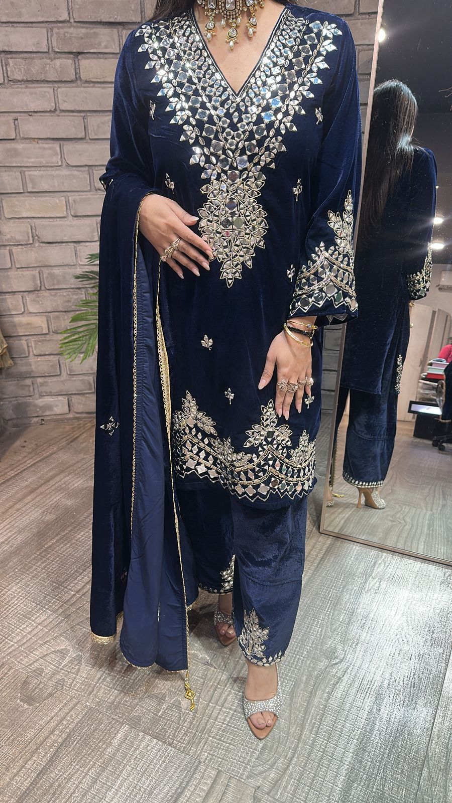 Lohri Special Navy Blue Mirror Designer velvet suit