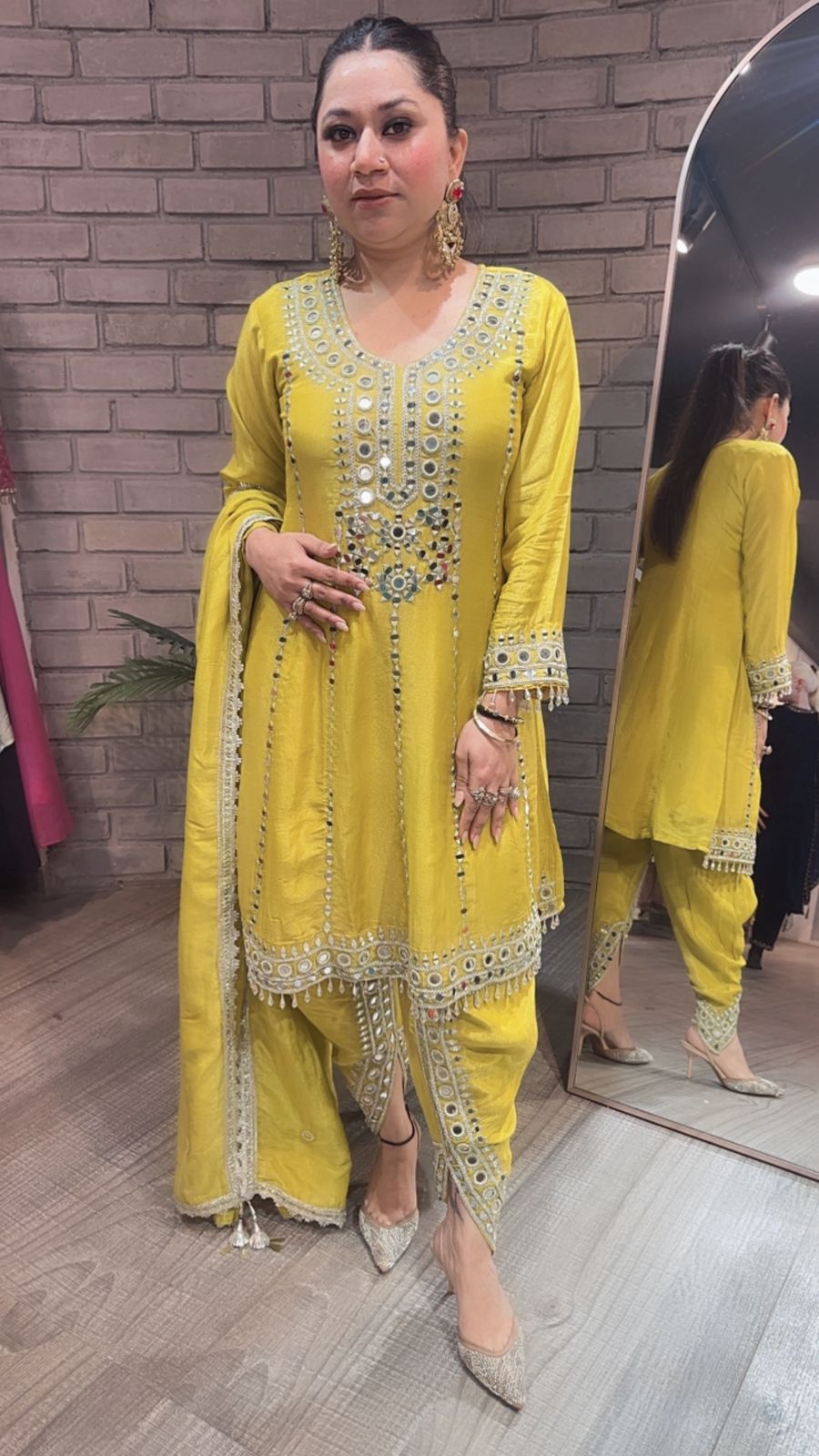 Farzi Yellow mirror work Dhoti Style Suit