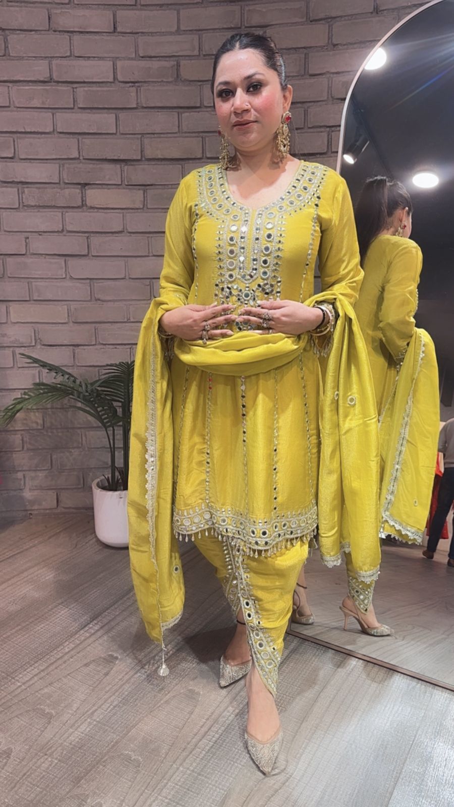 Farzi Yellow mirror work Dhoti Style Suit