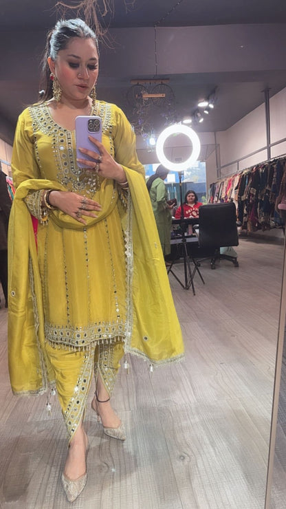Farzi Yellow mirror work Dhoti Style Suit