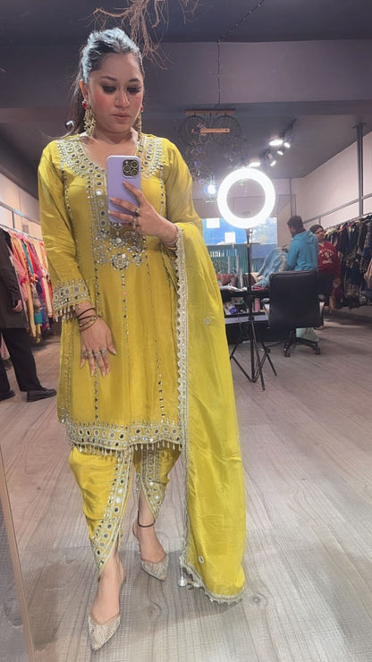 Farzi Yellow mirror work Dhoti Style Suit
