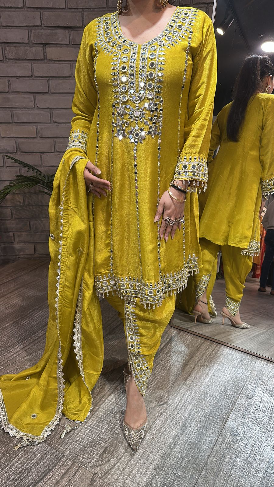 Farzi Yellow mirror work Dhoti Style Suit