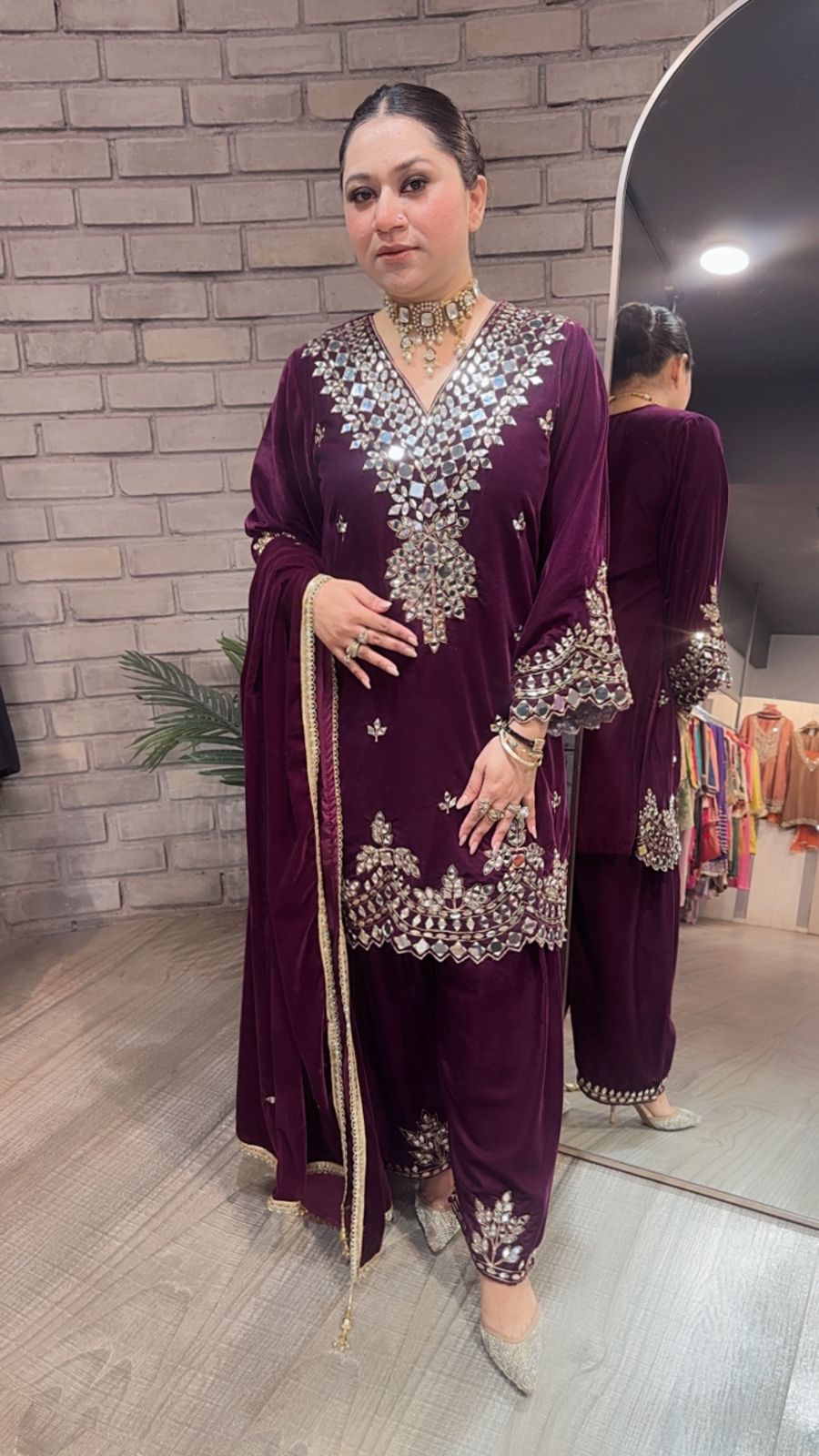 Lohri Special wine Mirror Designer velvet suit