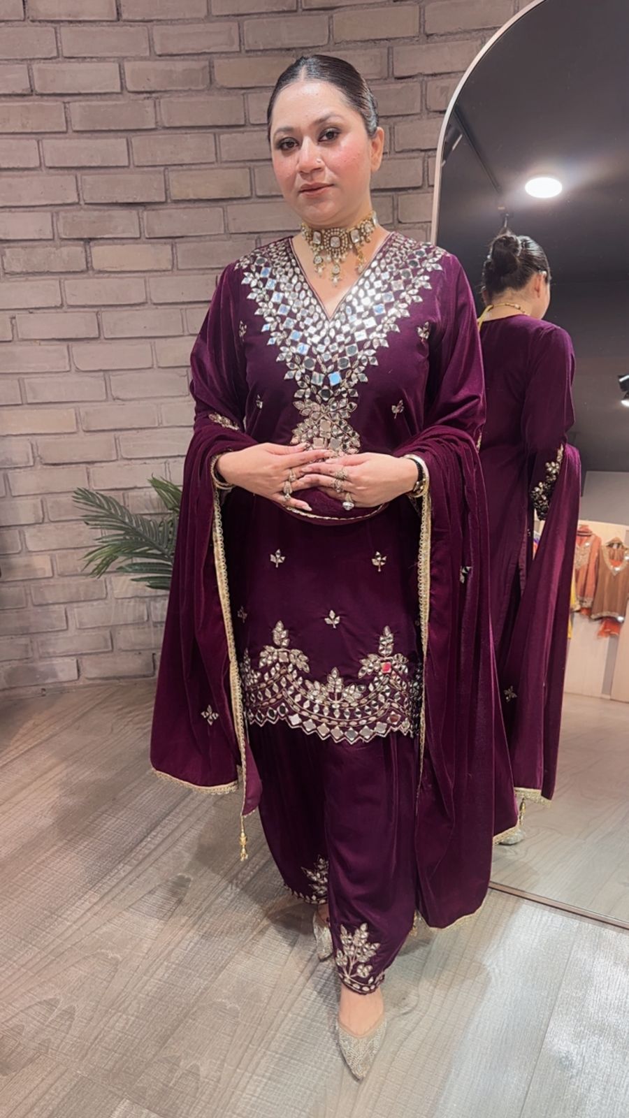 Lohri Special wine Mirror Designer velvet suit