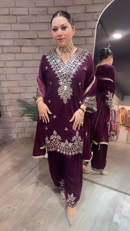 Lohri Special wine Mirror Designer velvet suit
