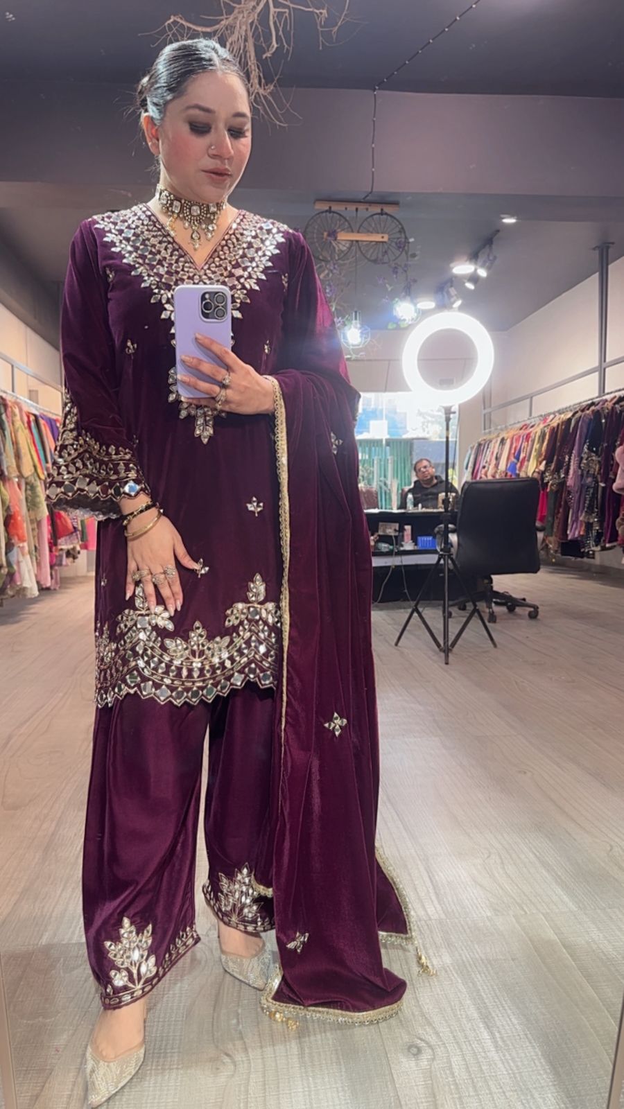 Lohri Special wine Mirror Designer velvet suit