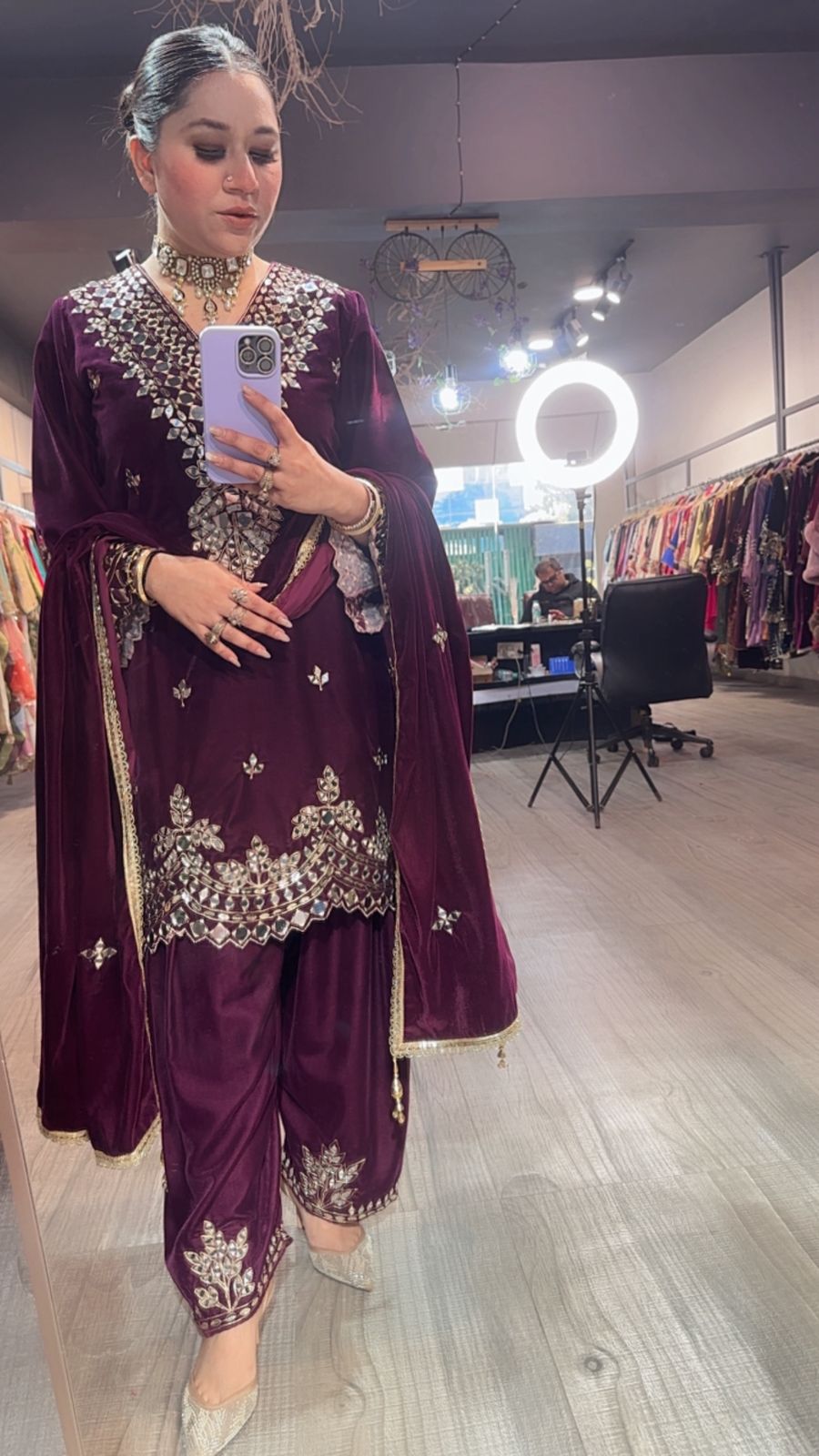 Lohri Special wine Mirror Designer velvet suit