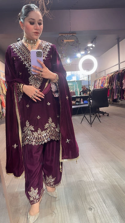 Lohri Special wine Mirror Designer velvet suit