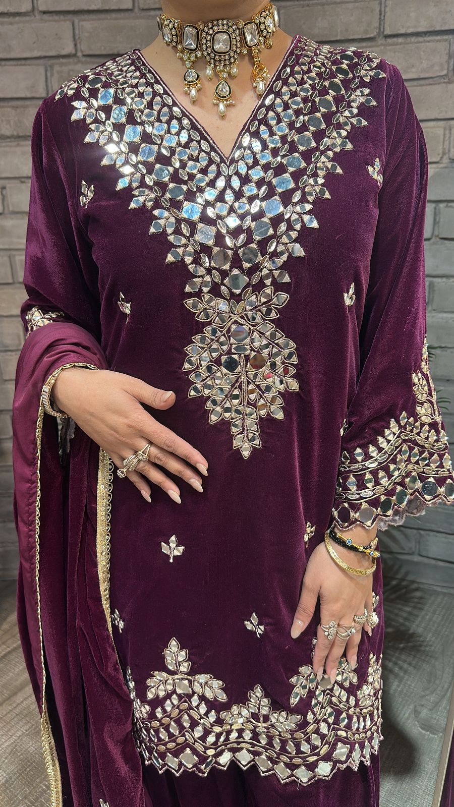 Lohri Special wine Mirror Designer velvet suit