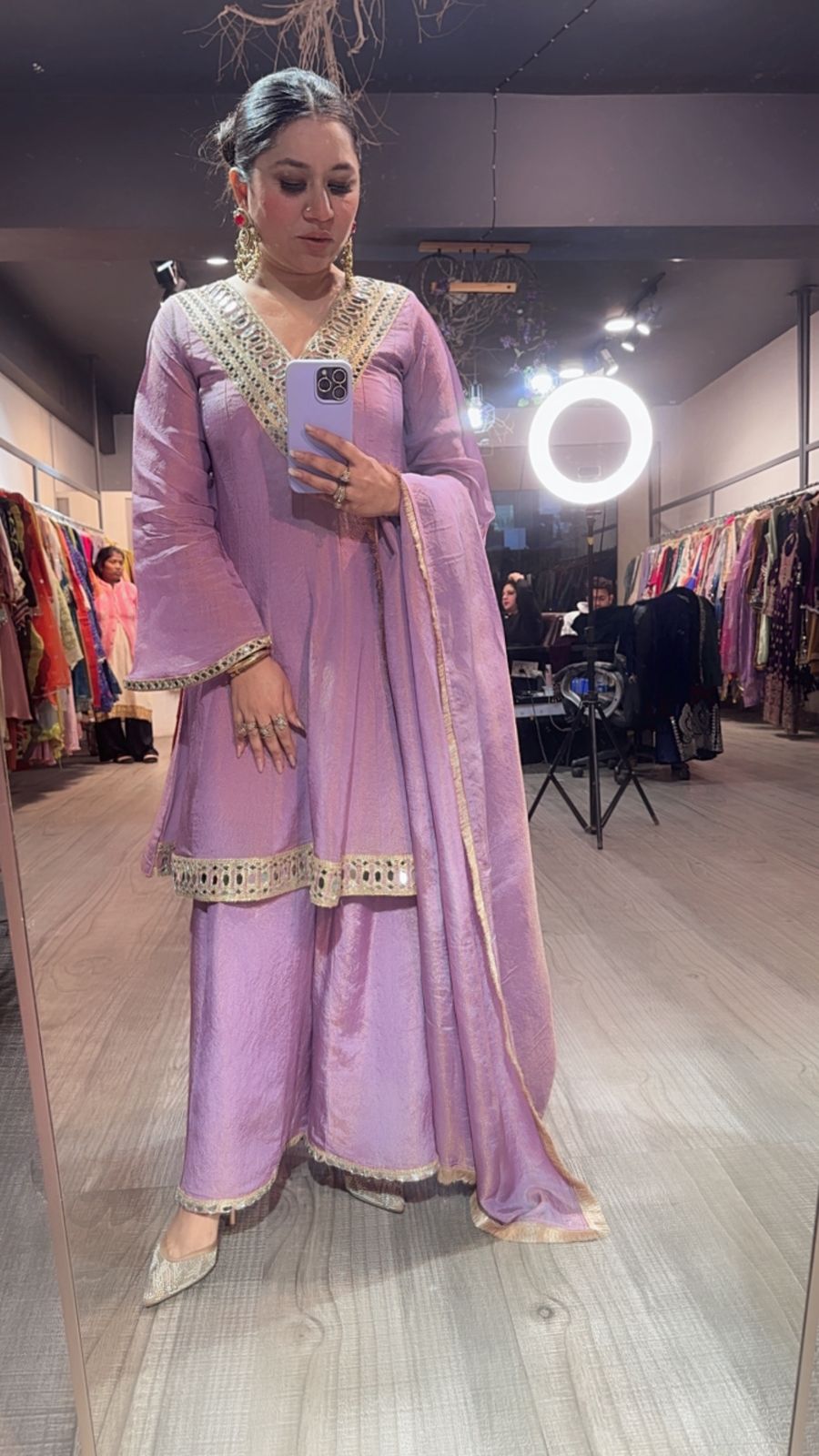 Kurban Lavander mirror work Designer Suit
