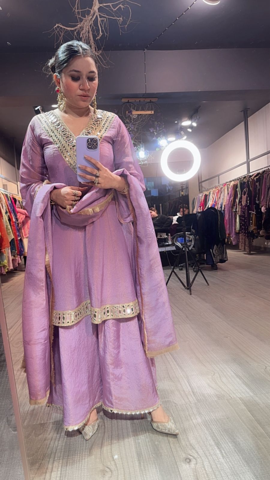 Kurban Lavander mirror work Designer Suit