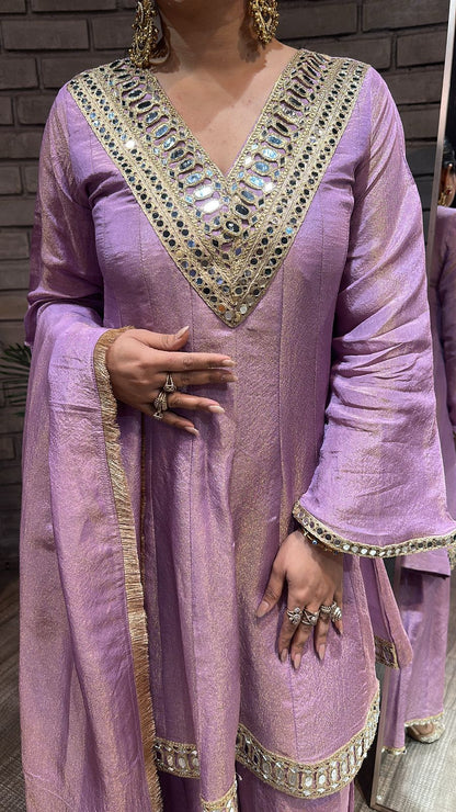 Kurban Lavander mirror work Designer Suit