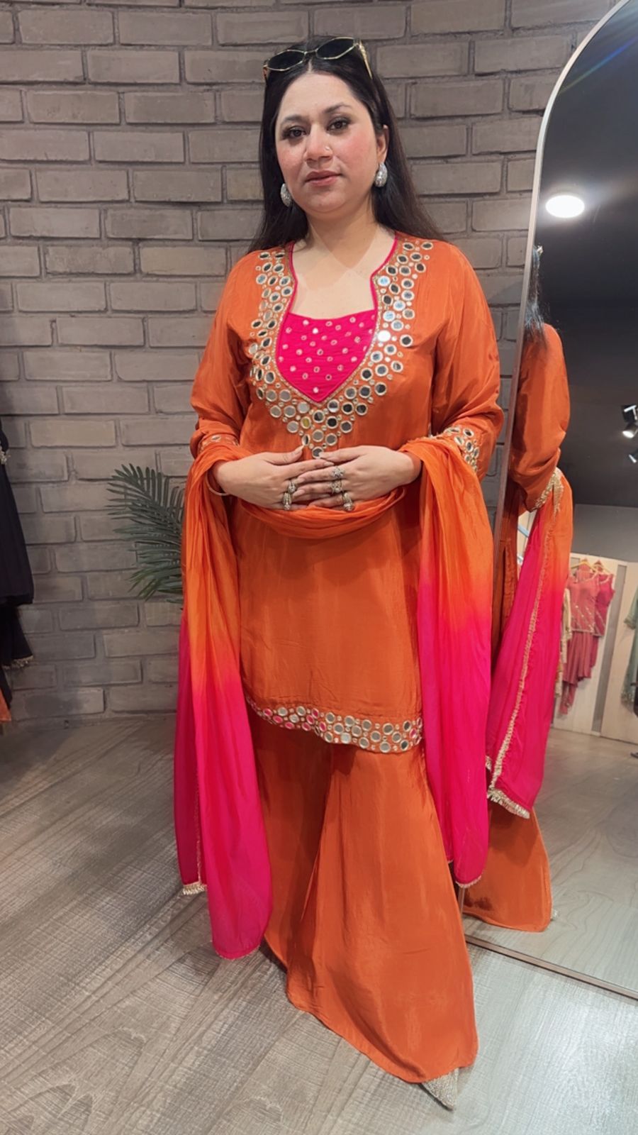 Ceskaz Orange mirror work Designer Suit