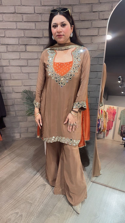 Ceskaz Brown mirror work Designer Suit