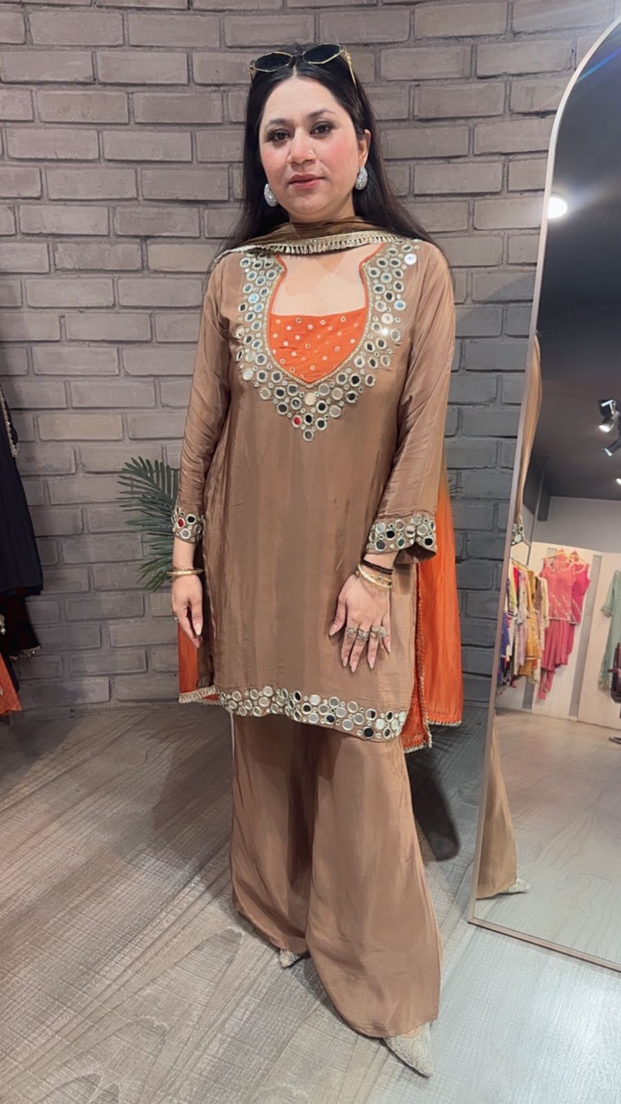 Ceskaz Brown mirror work Designer Suit