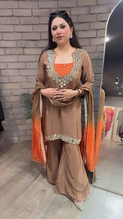Ceskaz Brown mirror work Designer Suit