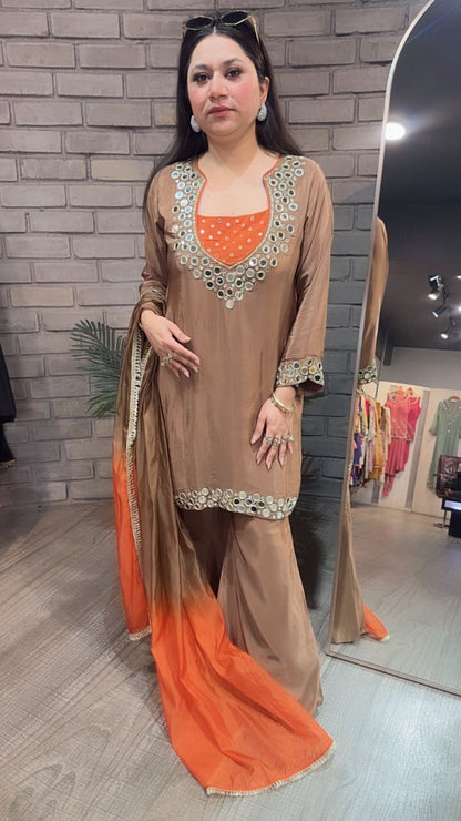 Ceskaz Brown mirror work Designer Suit