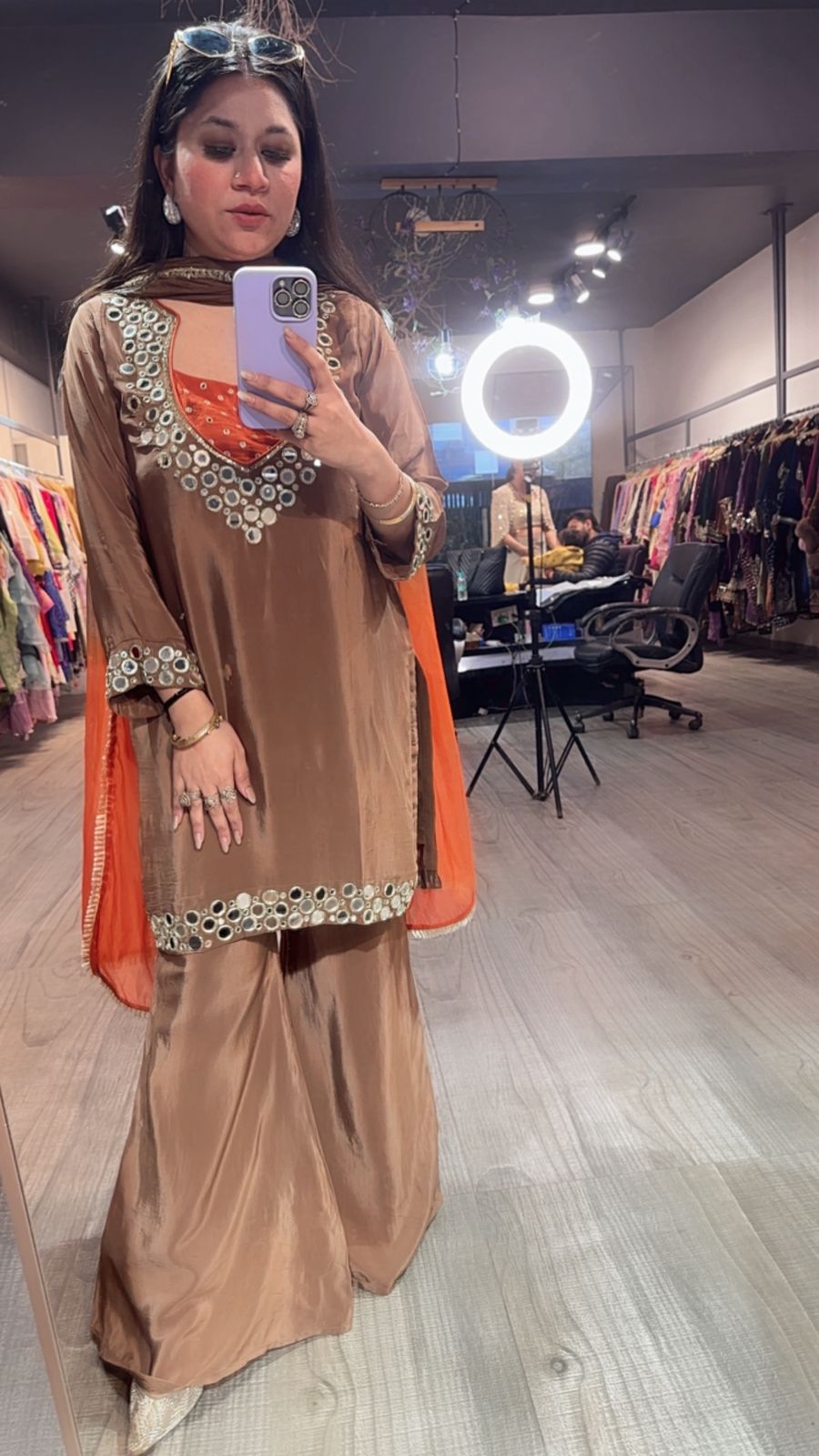 Ceskaz Brown mirror work Designer Suit