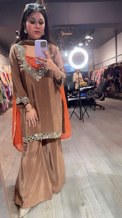 Ceskaz Brown mirror work Designer Suit