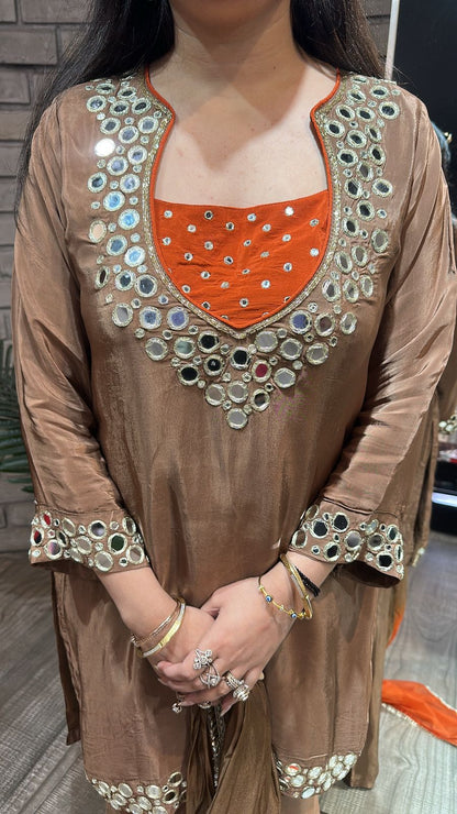 Ceskaz Brown mirror work Designer Suit