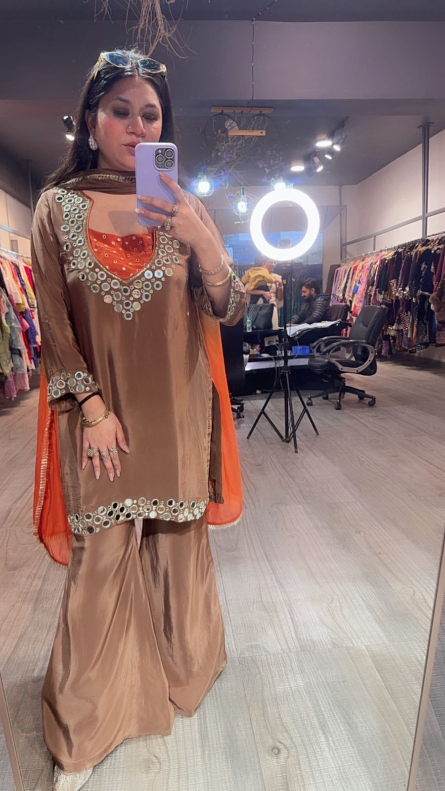 Ceskaz Brown mirror work Designer Suit