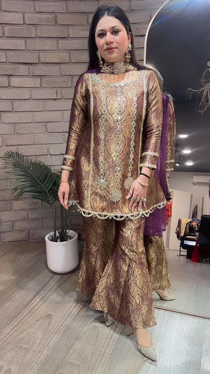 Sufi wine Brocade Designer Suit