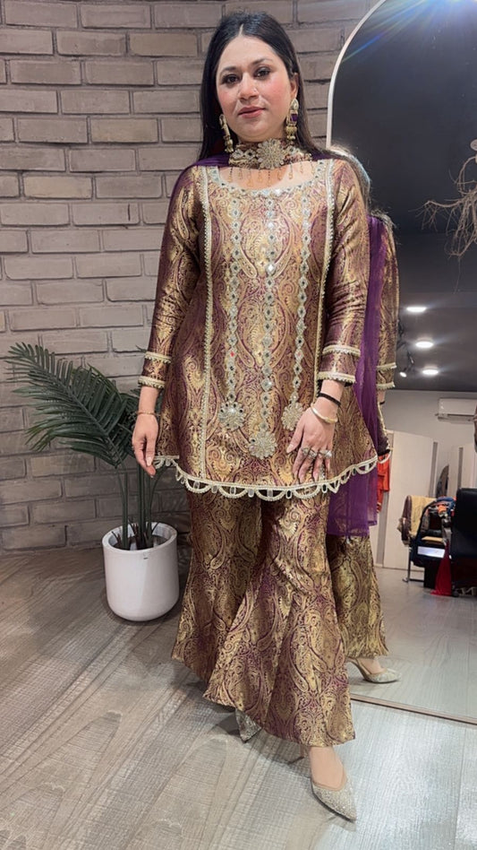 Sufi wine Brocade Designer Suit