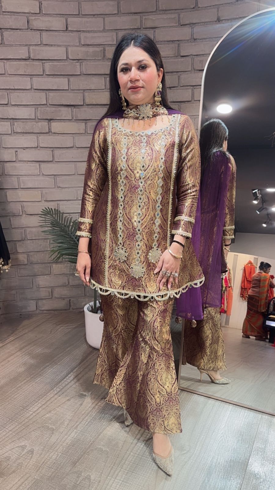 Sufi wine Brocade Designer Suit