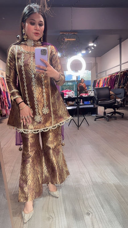 Sufi wine Brocade Designer Suit
