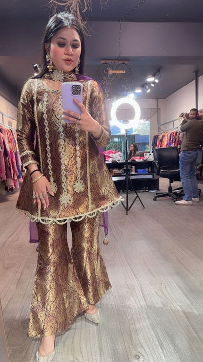 Sufi wine Brocade Designer Suit
