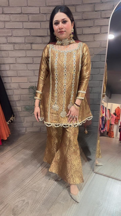 Sufi Brown Brocade Designer Suit