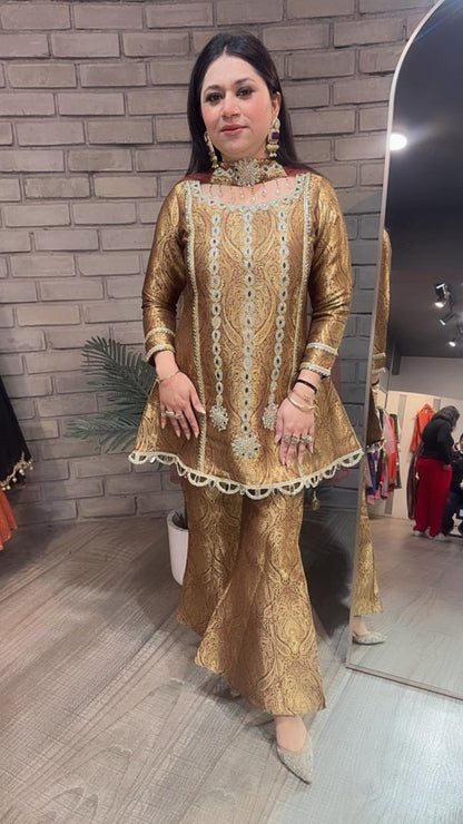 Sufi Brown Brocade Designer Suit