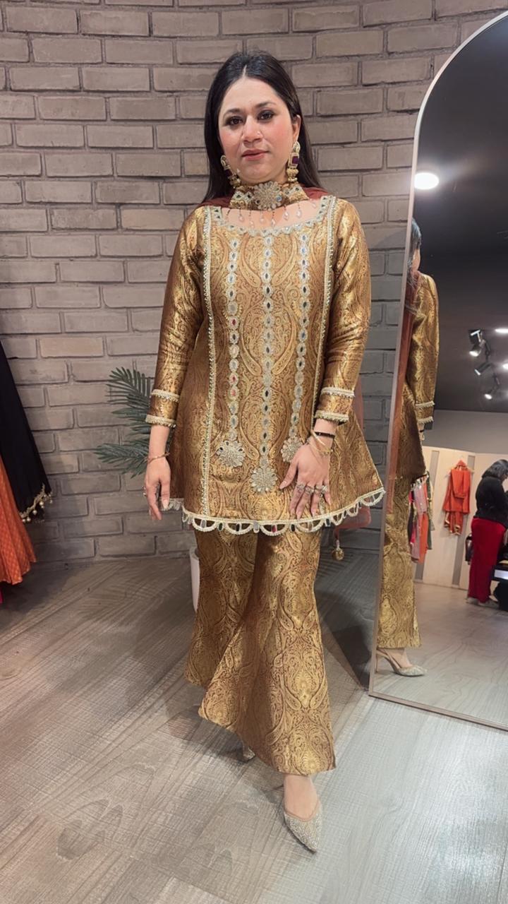 Sufi Brown Brocade Designer Suit