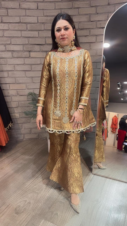 Sufi Brown Brocade Designer Suit