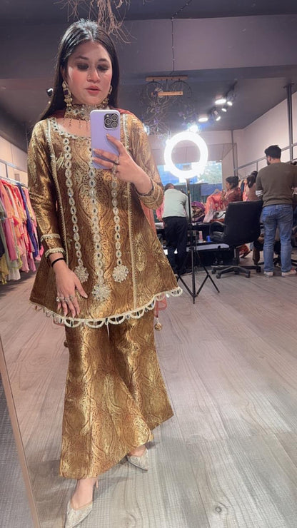 Sufi Brown Brocade Designer Suit