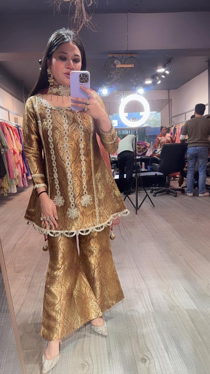 Sufi Brown Brocade Designer Suit