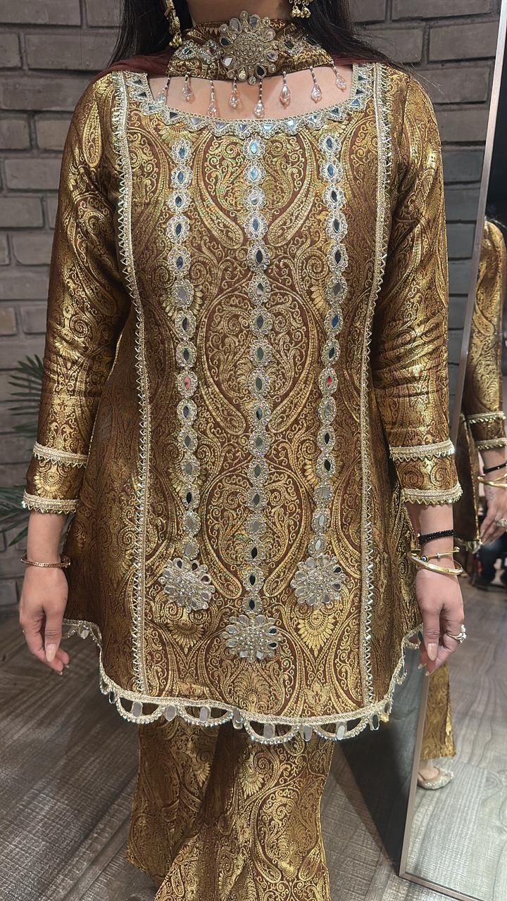 Sufi Brown Brocade Designer Suit