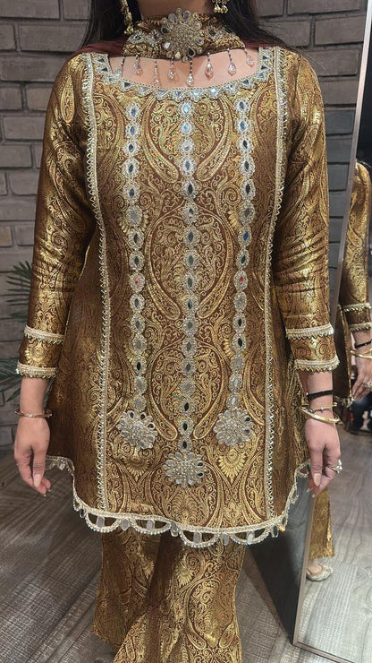 Sufi Brown Brocade Designer Suit