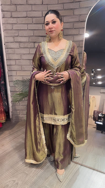 Rabha purple Mirror Designer suit