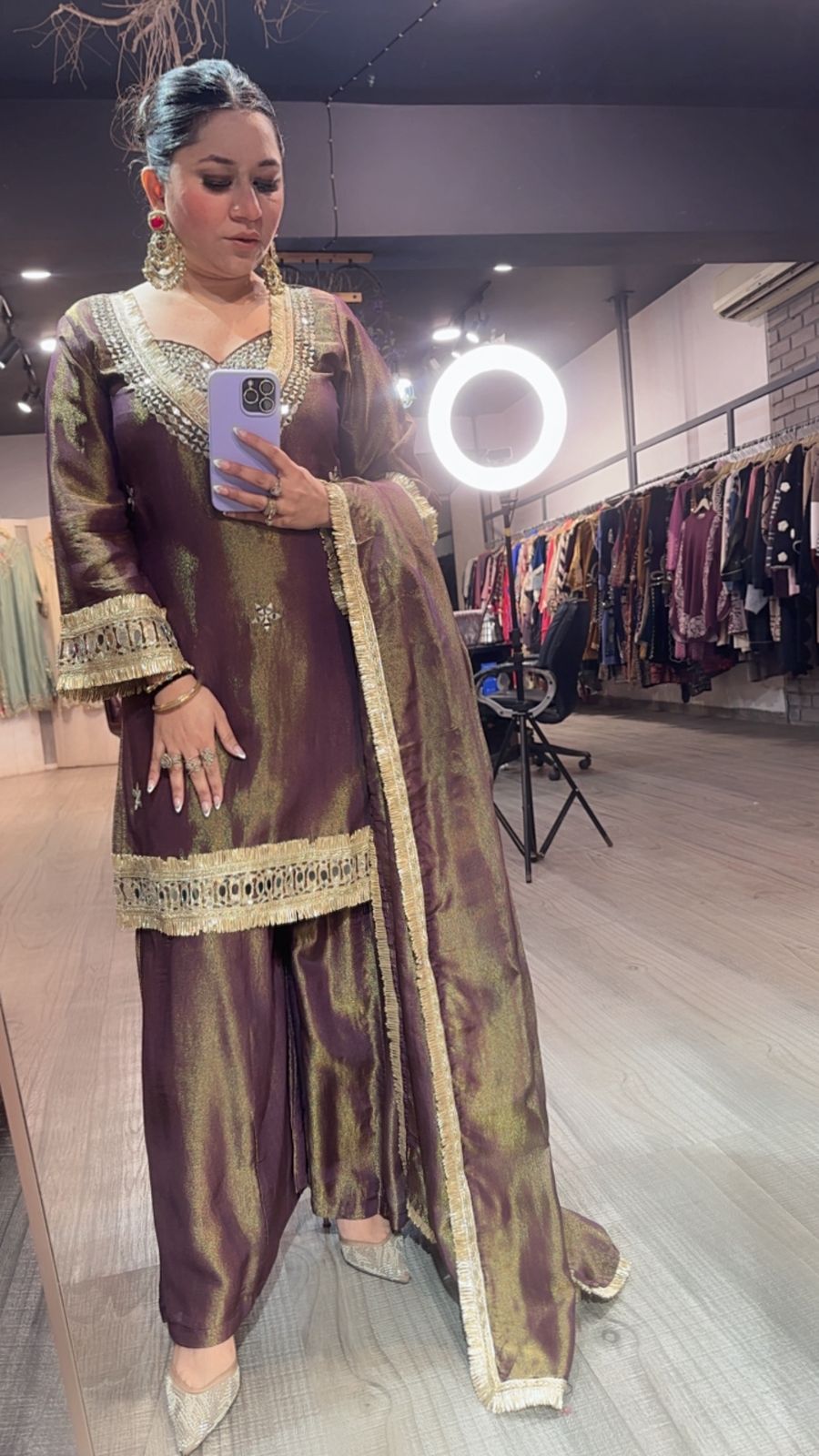 Rabha purple Mirror Designer suit