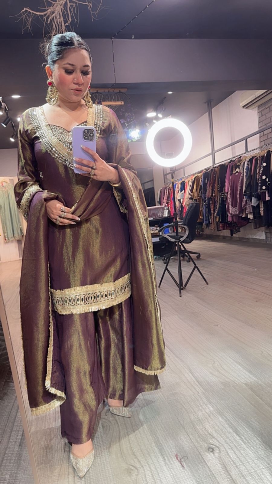 Rabha purple Mirror Designer suit