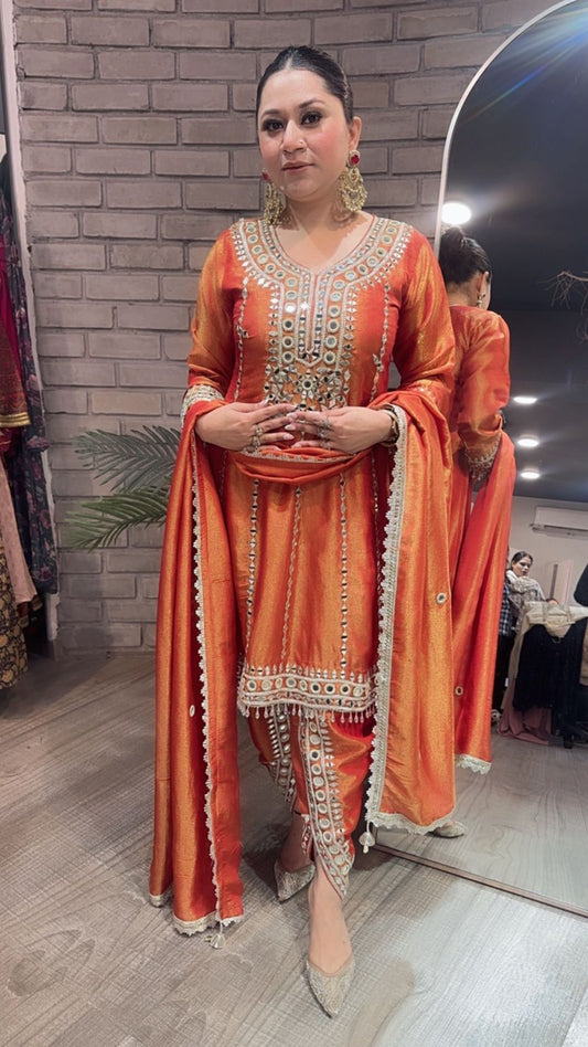 Farzi Rust mirror work Dhoti Style Suit