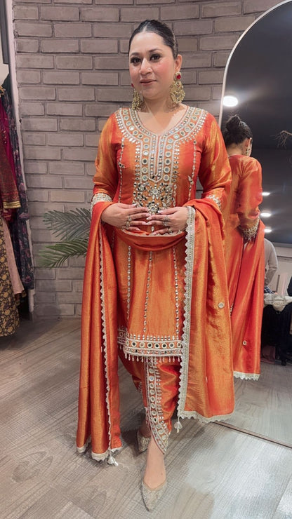 Farzi Rust mirror work Dhoti Style Suit