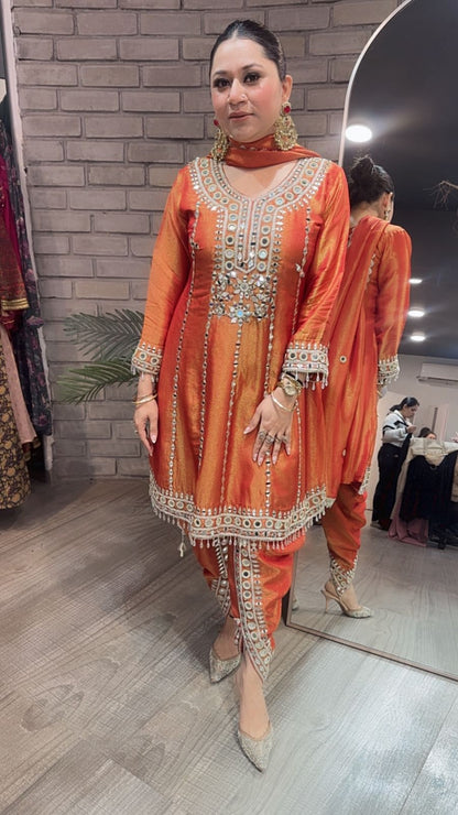 Farzi Rust mirror work Dhoti Style Suit