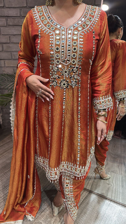 Farzi Rust mirror work Dhoti Style Suit