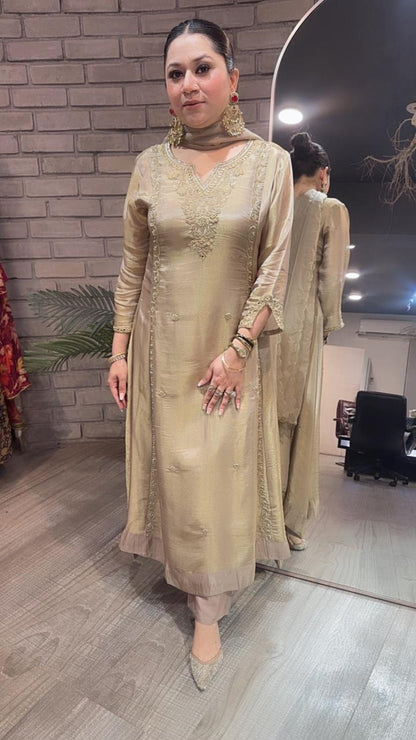 Curry Golden Designer A-Line Cotton Shimmer Suit