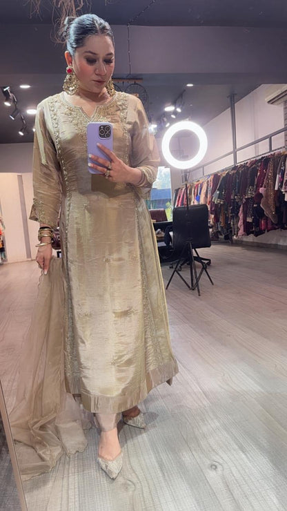 Curry Golden Designer A-Line Cotton Shimmer Suit